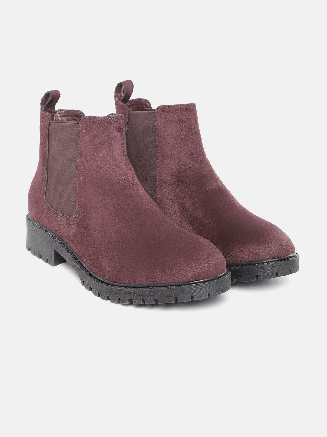 DressBerry Women Burgundy Suede Finish Flat Boots Price in India