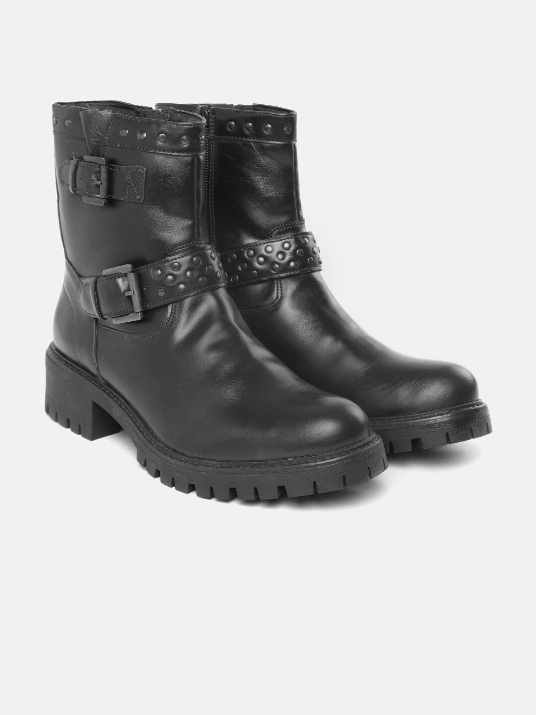 Roadster Black Block Heeled Boots with Buckles Price in India