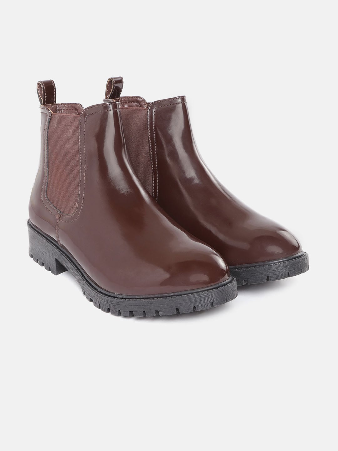 DressBerry Women Burgundy Mid-Top Patent Finish Chelsea Boots Price in India