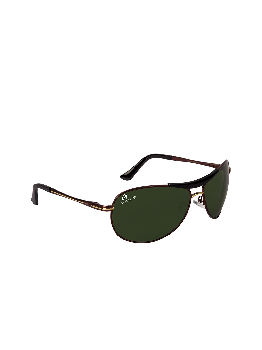 AISLIN Men Green Lens & Brown Aviator Sunglasses with UV Protected Lens