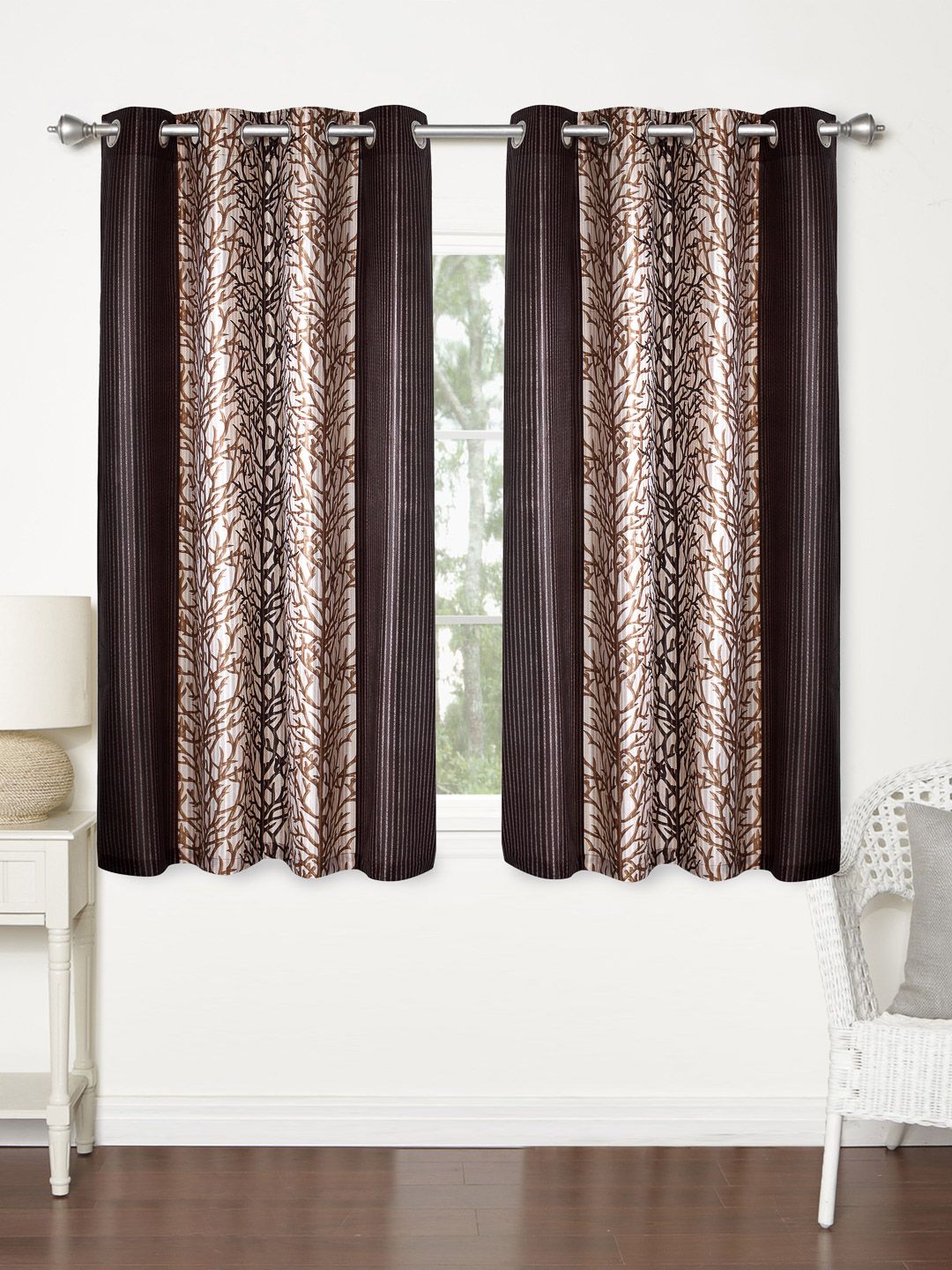 Home Sizzler Brown Set of 2 Woven Regular Window Curtains Price in India