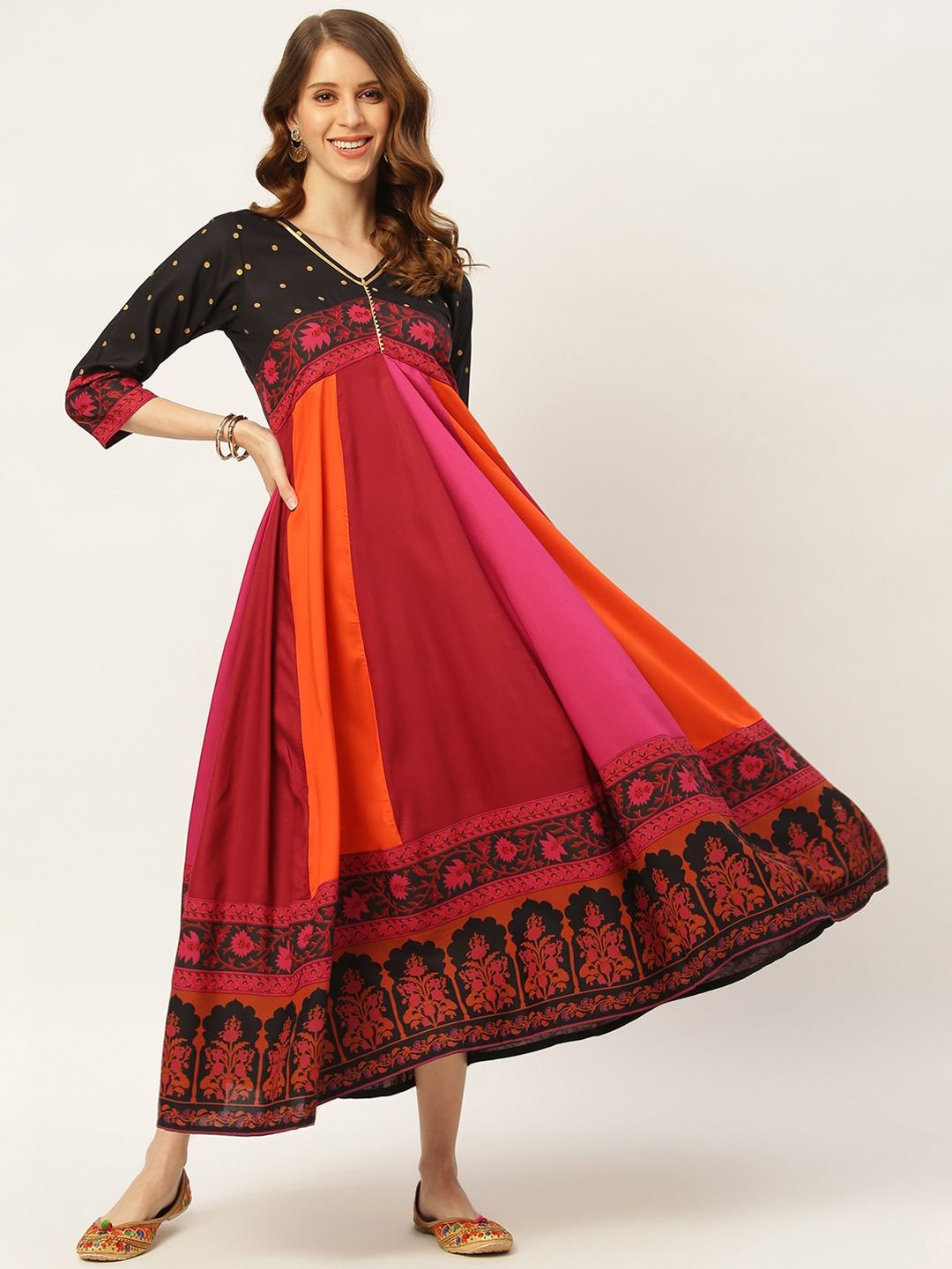 Rustorange Multicoloured Ethnic Motifs Maxi Dress Price in India