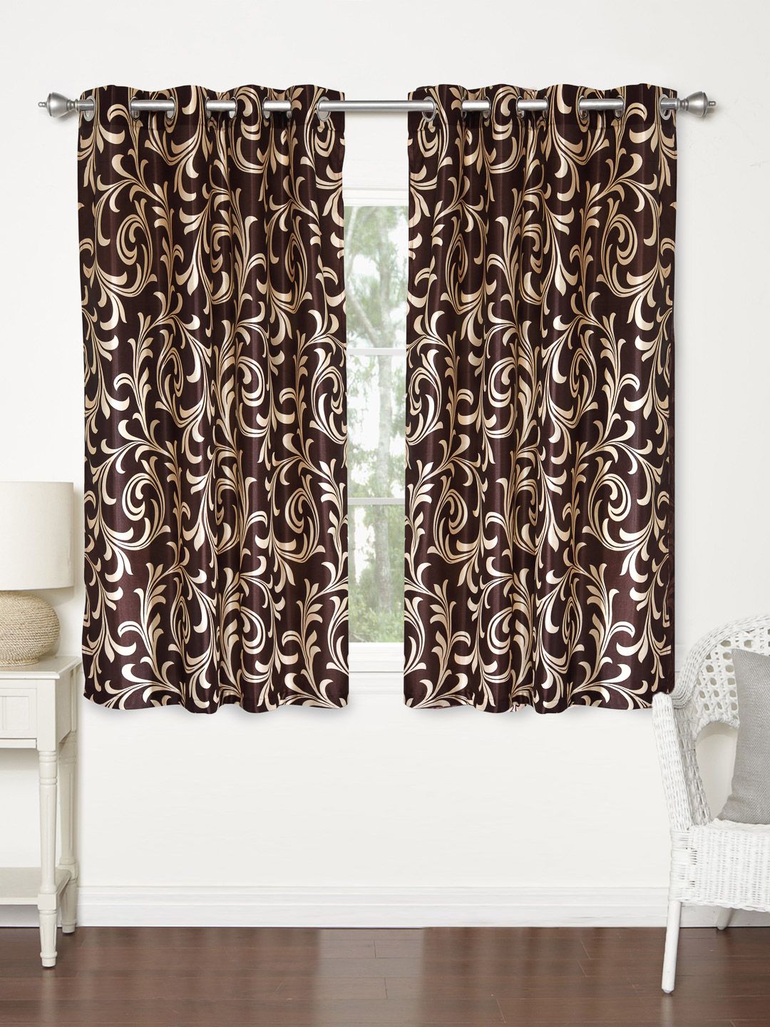 Home Sizzler Brown Set of 2 Printed Regular Window Curtains Price in India