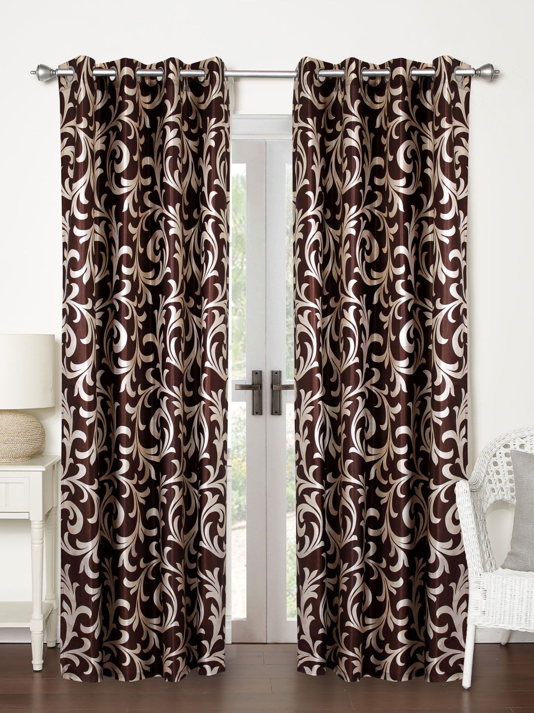Home Sizzler Brown Set Of 2 Printed Regular Door Curtains Price in India