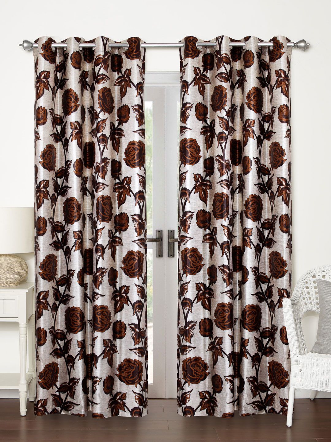 Home Sizzler Brown Set Of 2 Floral Print Regular Door Curtains Price in India