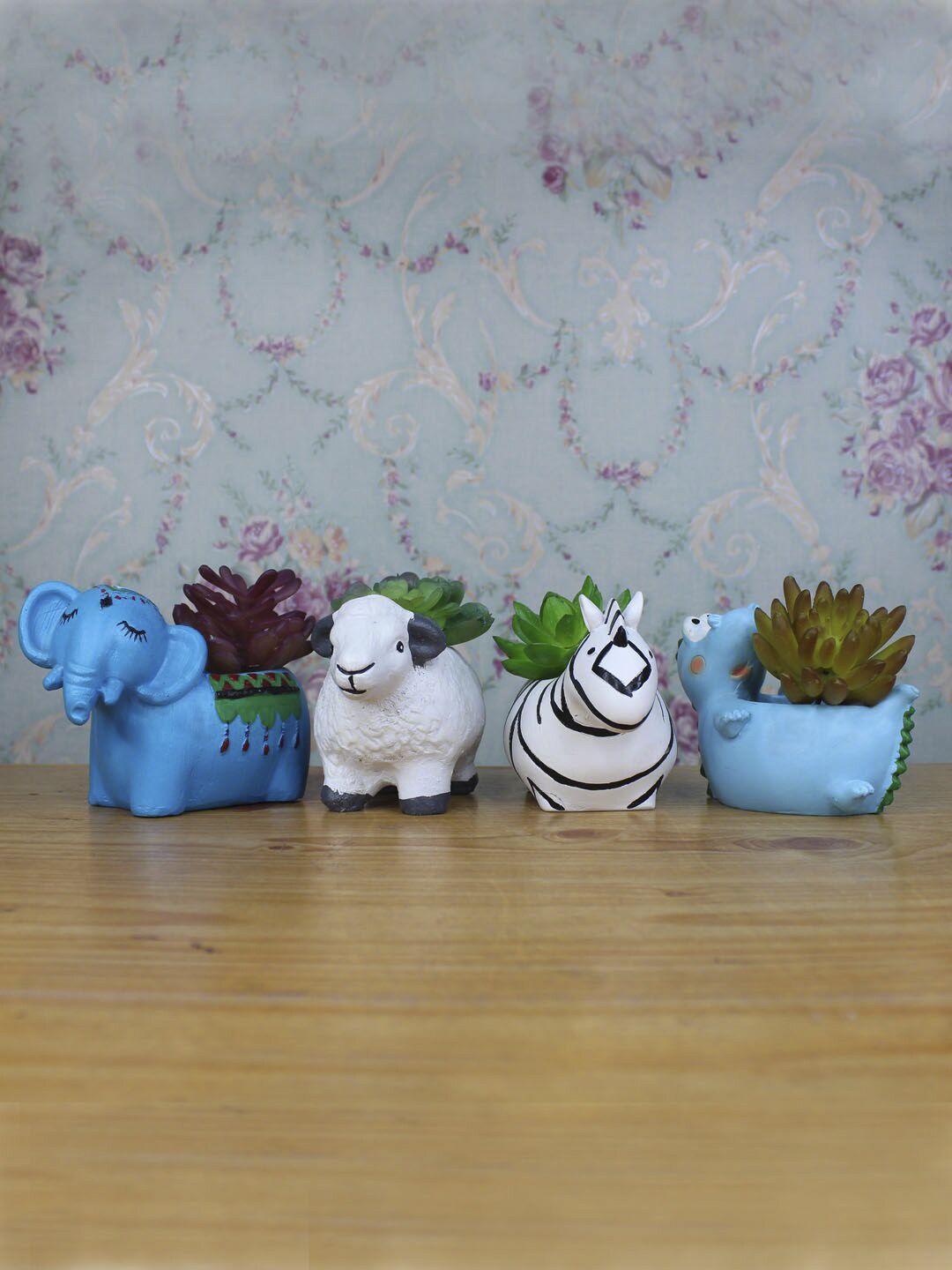 Wonderland White & Blue Set Of 4 Animal Shape Succulent Planters Price in India