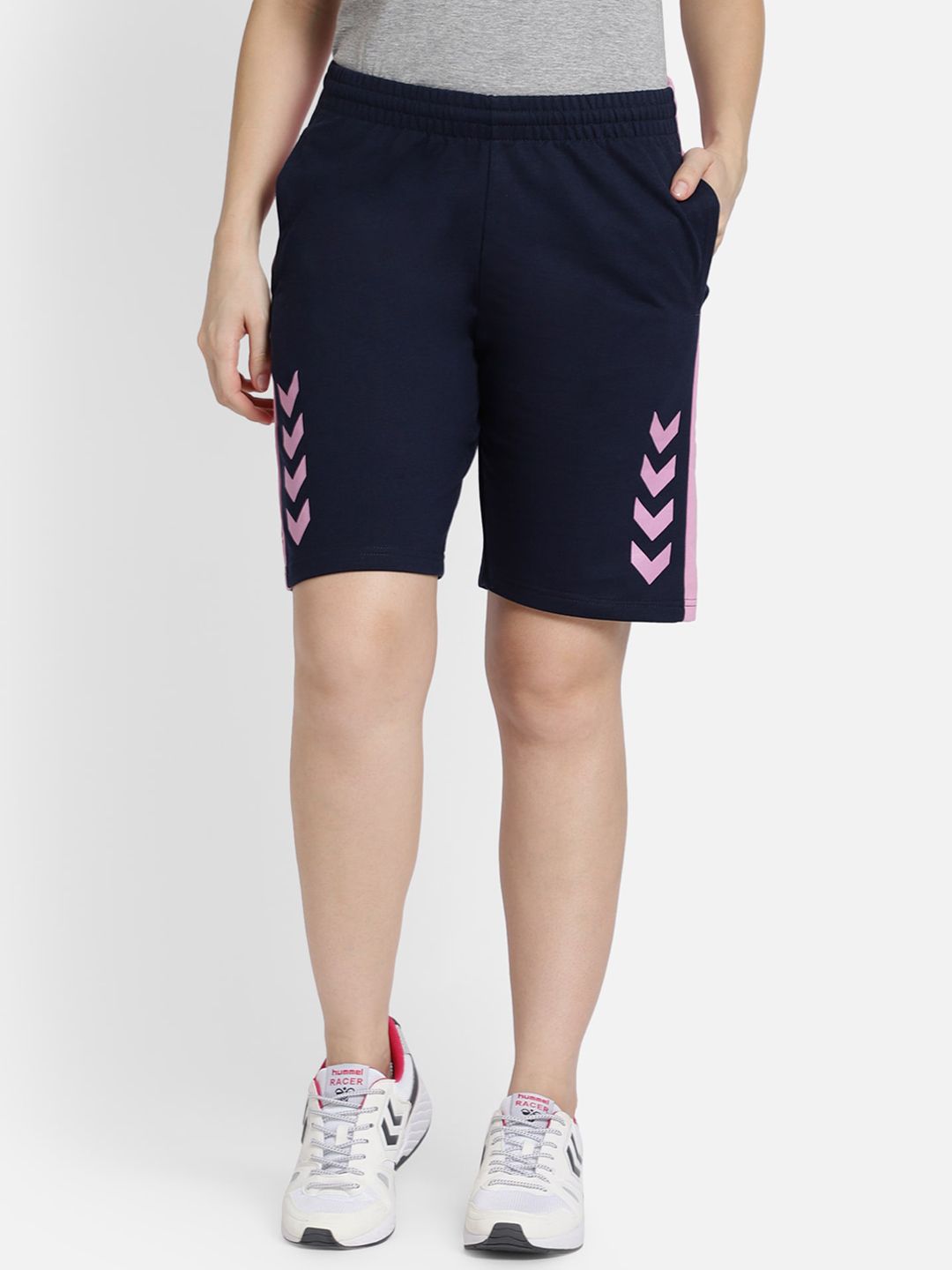 hummel Women Black Printed Action Cotton Sports Shorts Price in India
