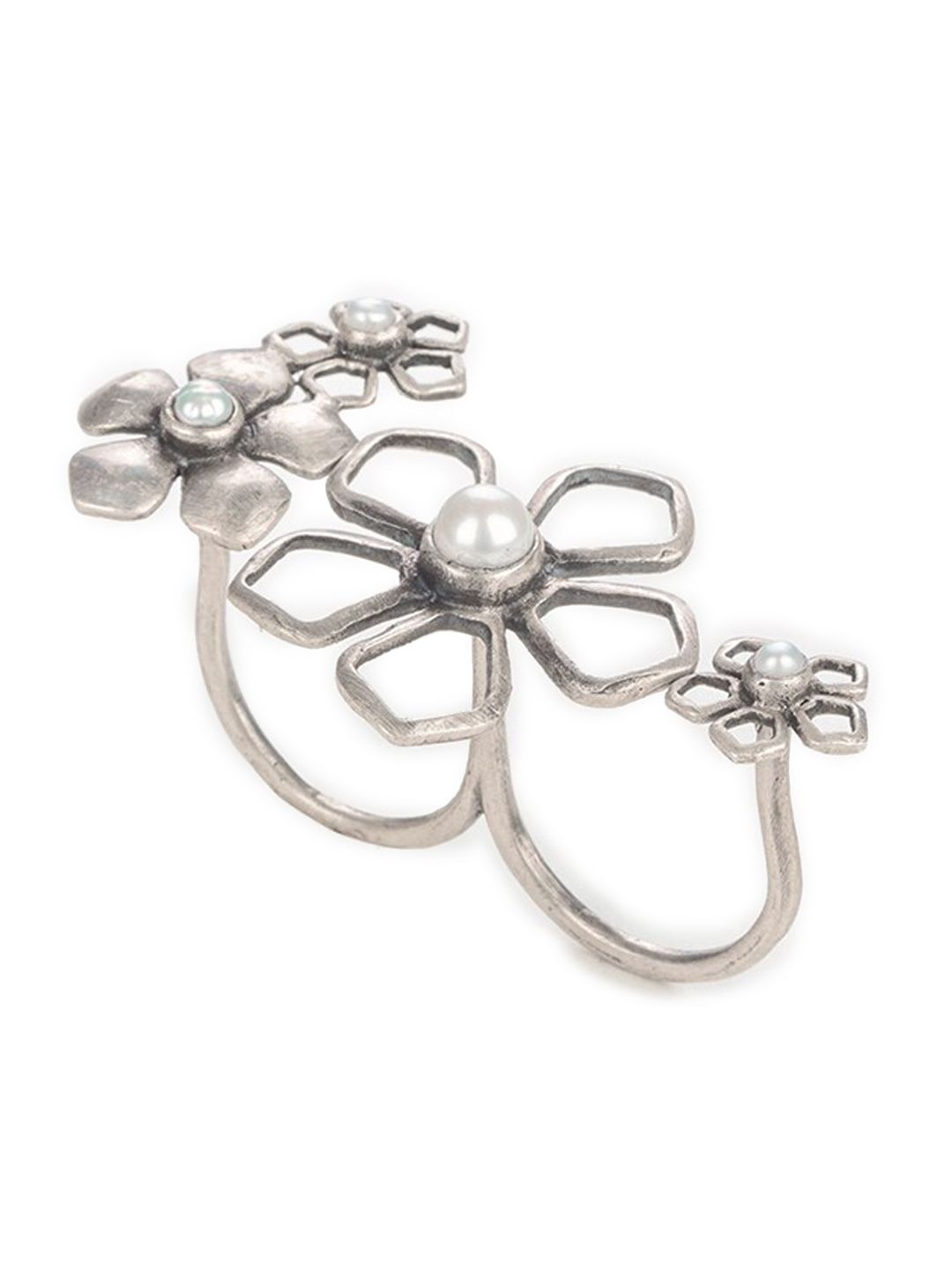 SHAYA Oxidised Silver-Toned & White Beaded Handcrafted Betty Finger Ring Price in India