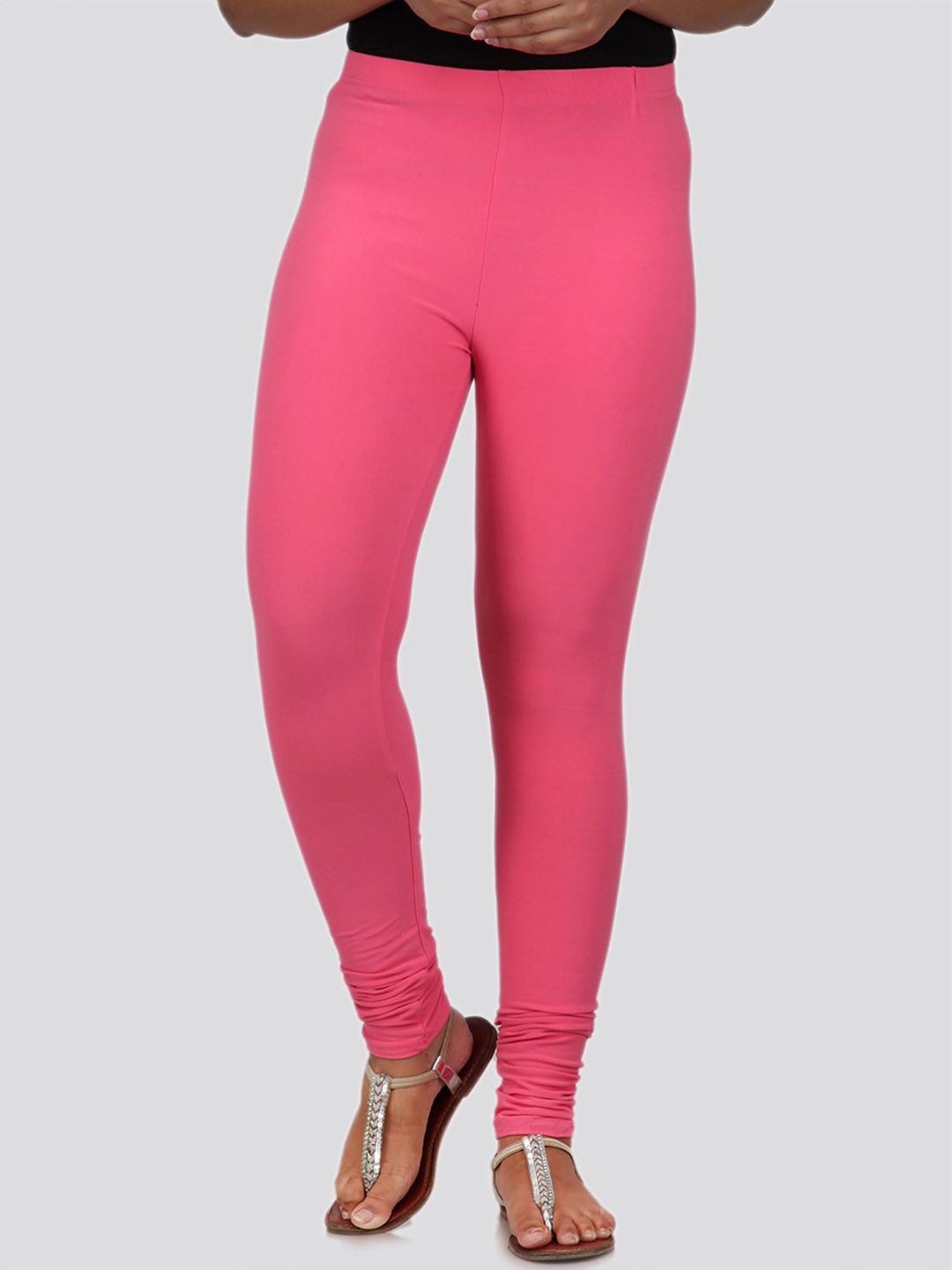 PinkLoom Women Pink Solid Churidar-Length Leggings Price in India