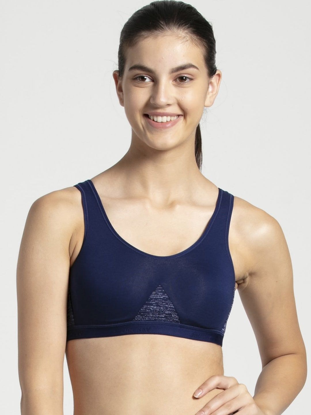 Jockey Navy Blue & White Solid Non-Wired Non Padded Sports Bra 1376-0103 Price in India