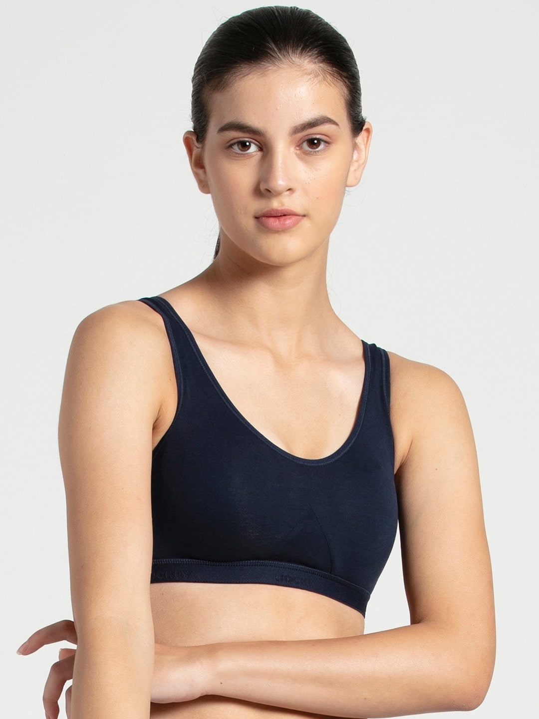 Jockey Navy Blue Solid Non-Wired Non Padded Sports Bra 1376-0105-NVBLZ Price in India