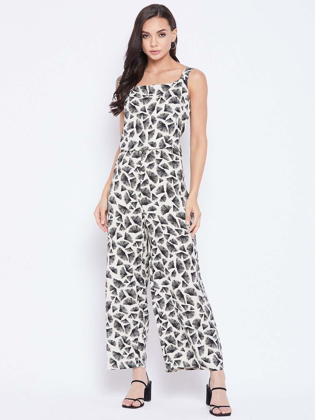 Ruhaans White & Black Printed Culotte Jumpsuit Price in India