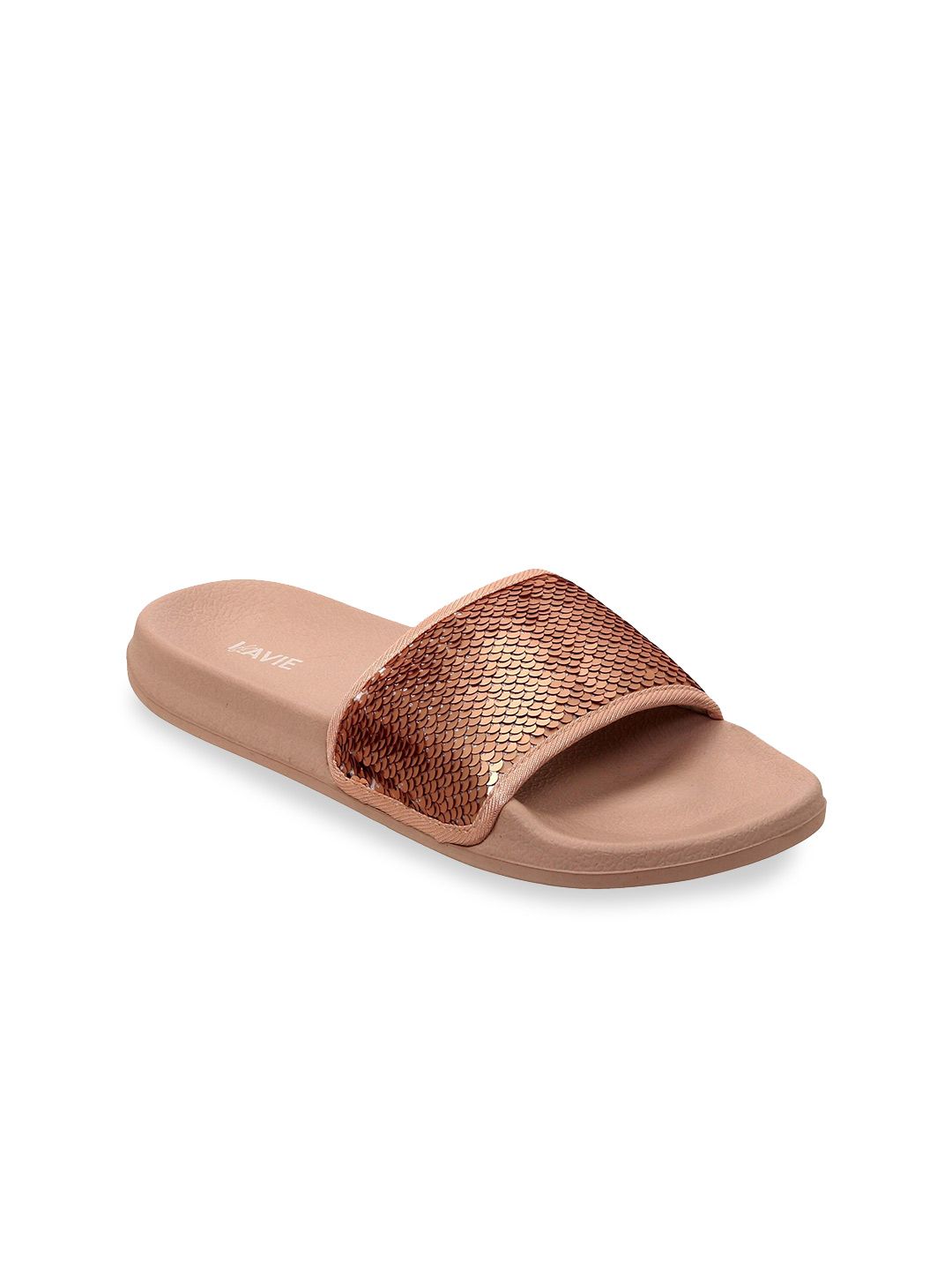 Lavie Women Rose Gold Embellished Sliders Price in India