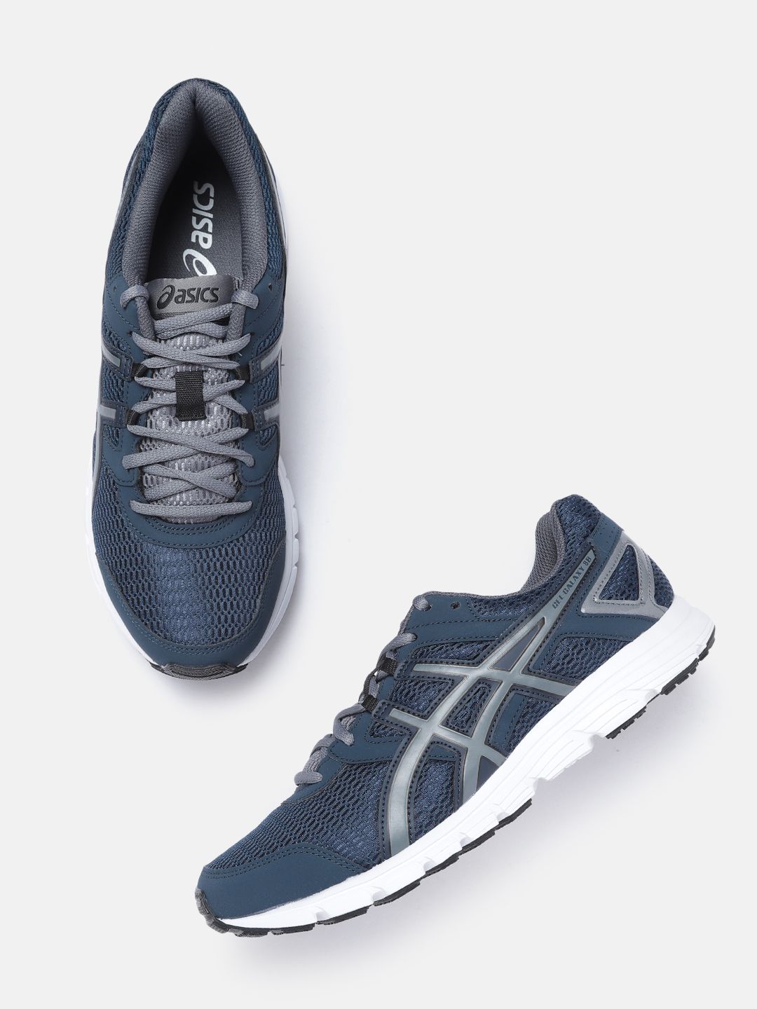 ASICS Men Navy Blue & Grey Woven Design Gel-Galaxy 8B Running Shoes