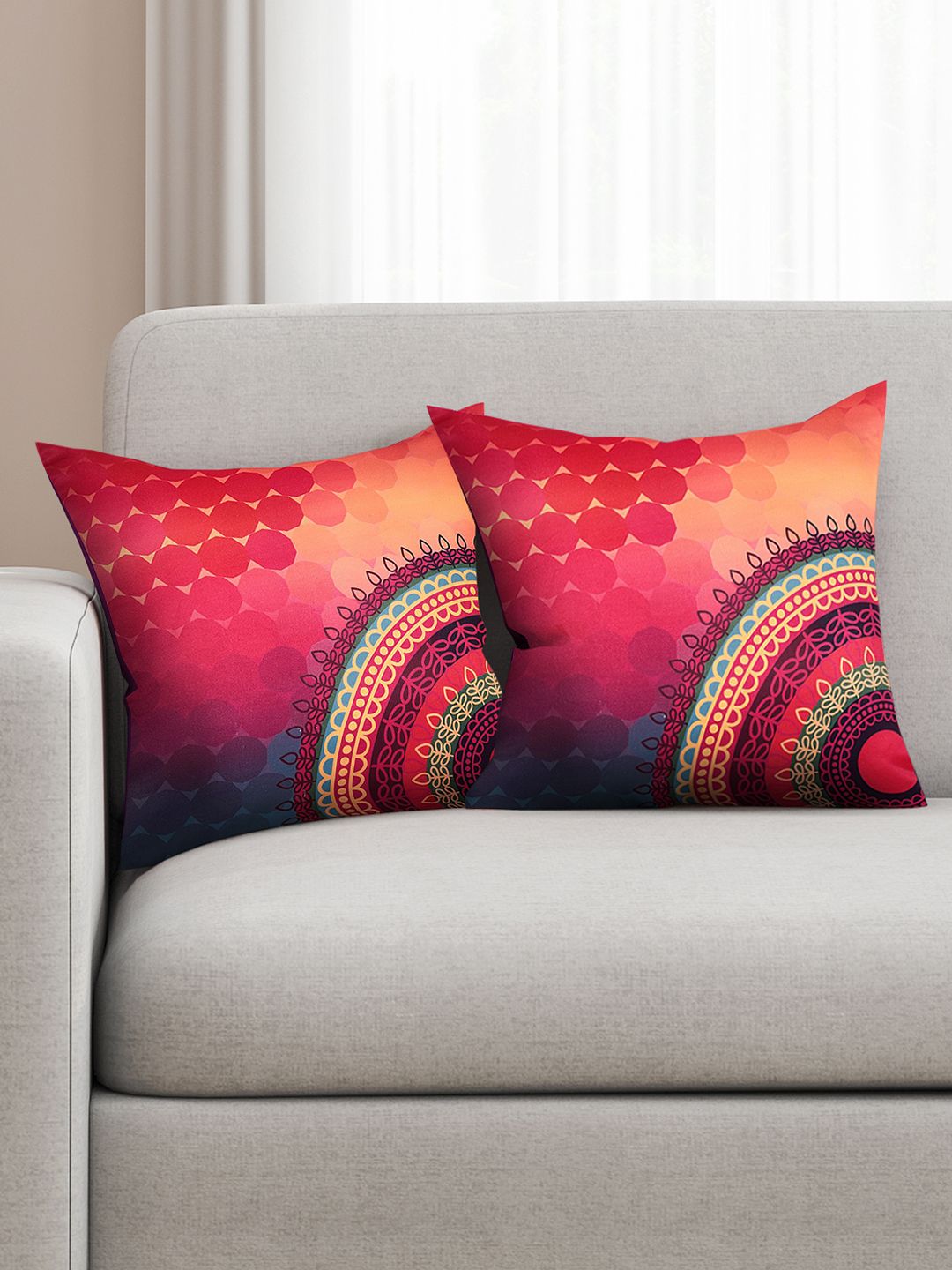 SEJ by Nisha Gupta Pink Set of 2 Printed 16" X 16" Silk Square Cushion Covers Price in India
