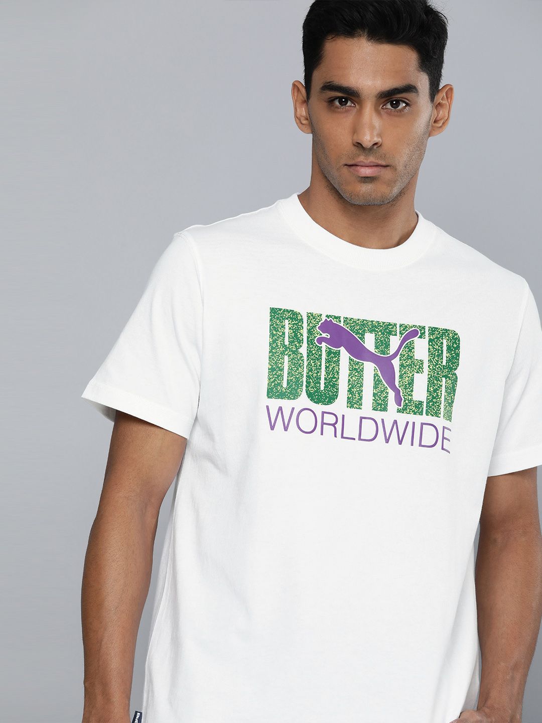 Puma Unisex White  Green Butter Goods Graphic Loose Printed Pure Cotton T-shirt Price in India