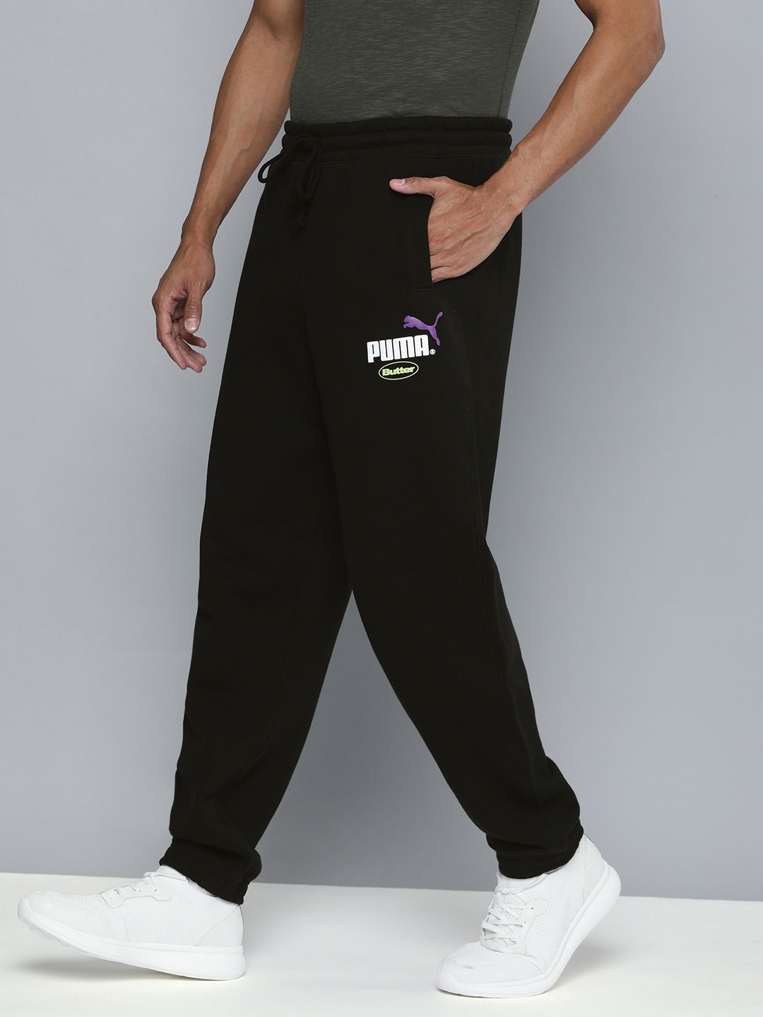 PUMA x Butter Goods Unisex Black Solid Loose Sweat Pants Price in India