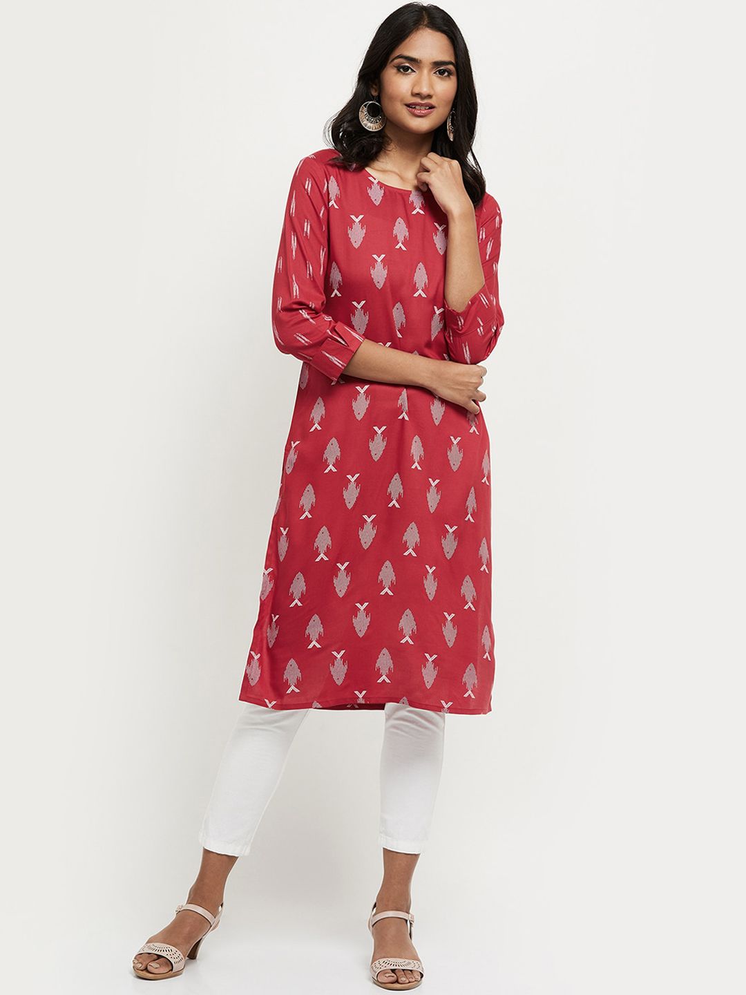 max Women Red Ethnic Motifs Printed Kurta Price in India