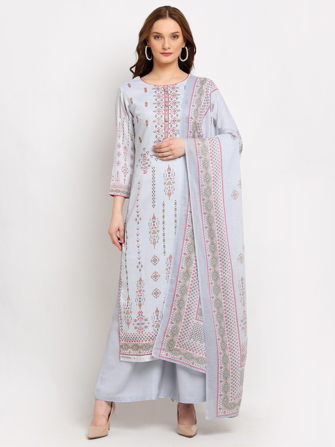 Stylee LIFESTYLE Grey Embroidered Unstitched Dress Material Price in India