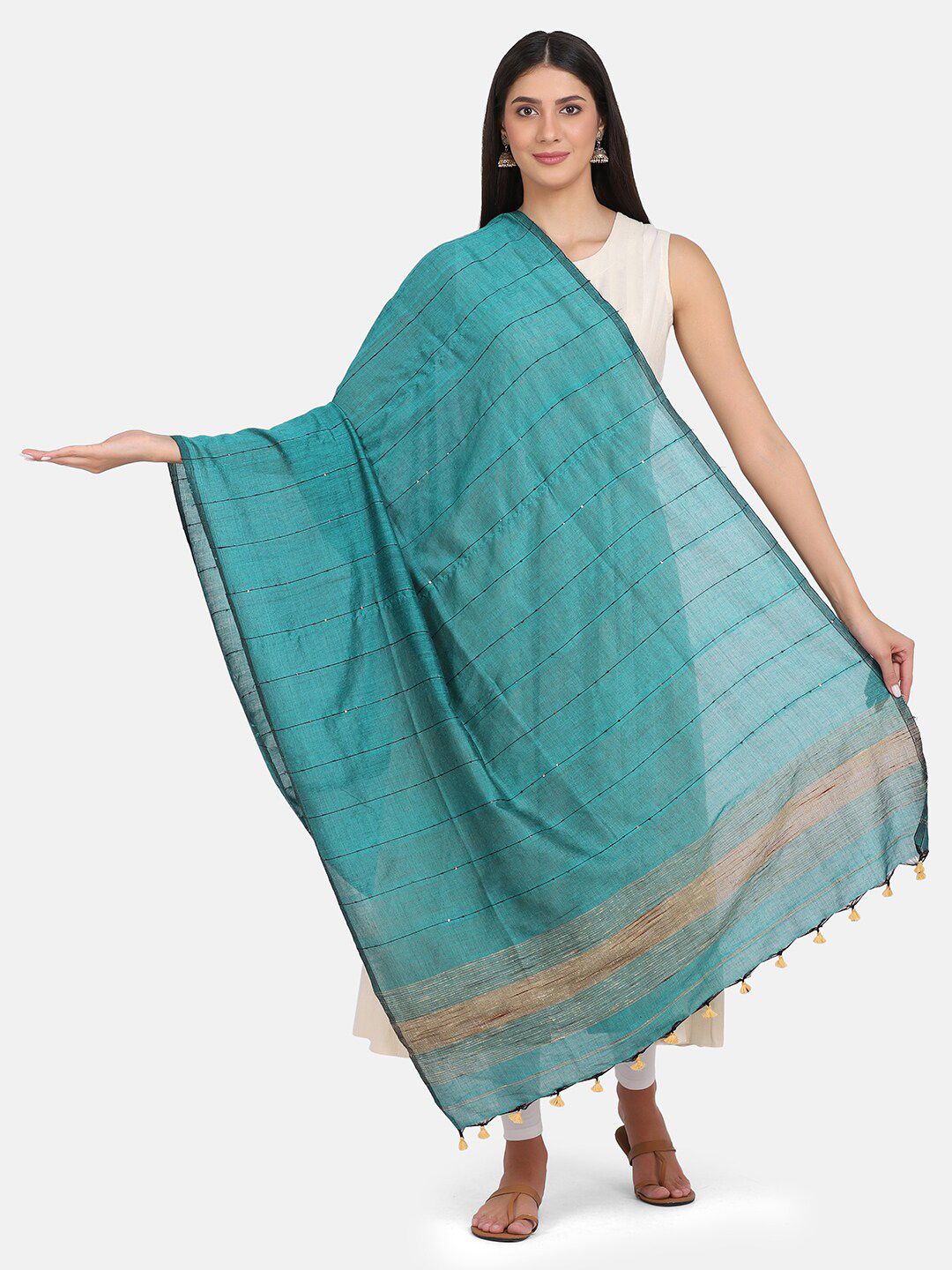 THE WEAVE TRAVELLER Women Teal Woven Design Price in India