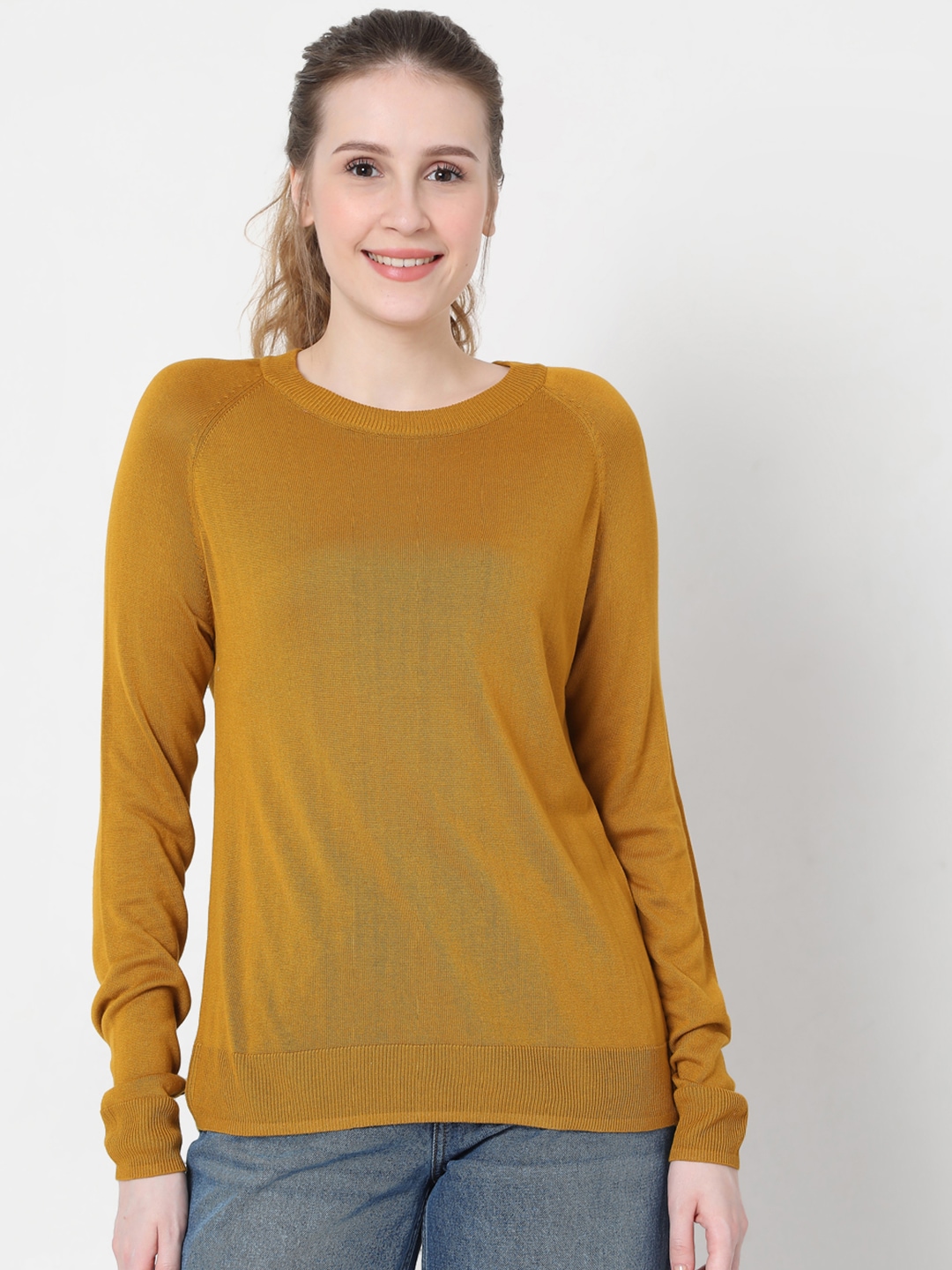 Vero Moda Women Mustard Pullover Sweater Price in India