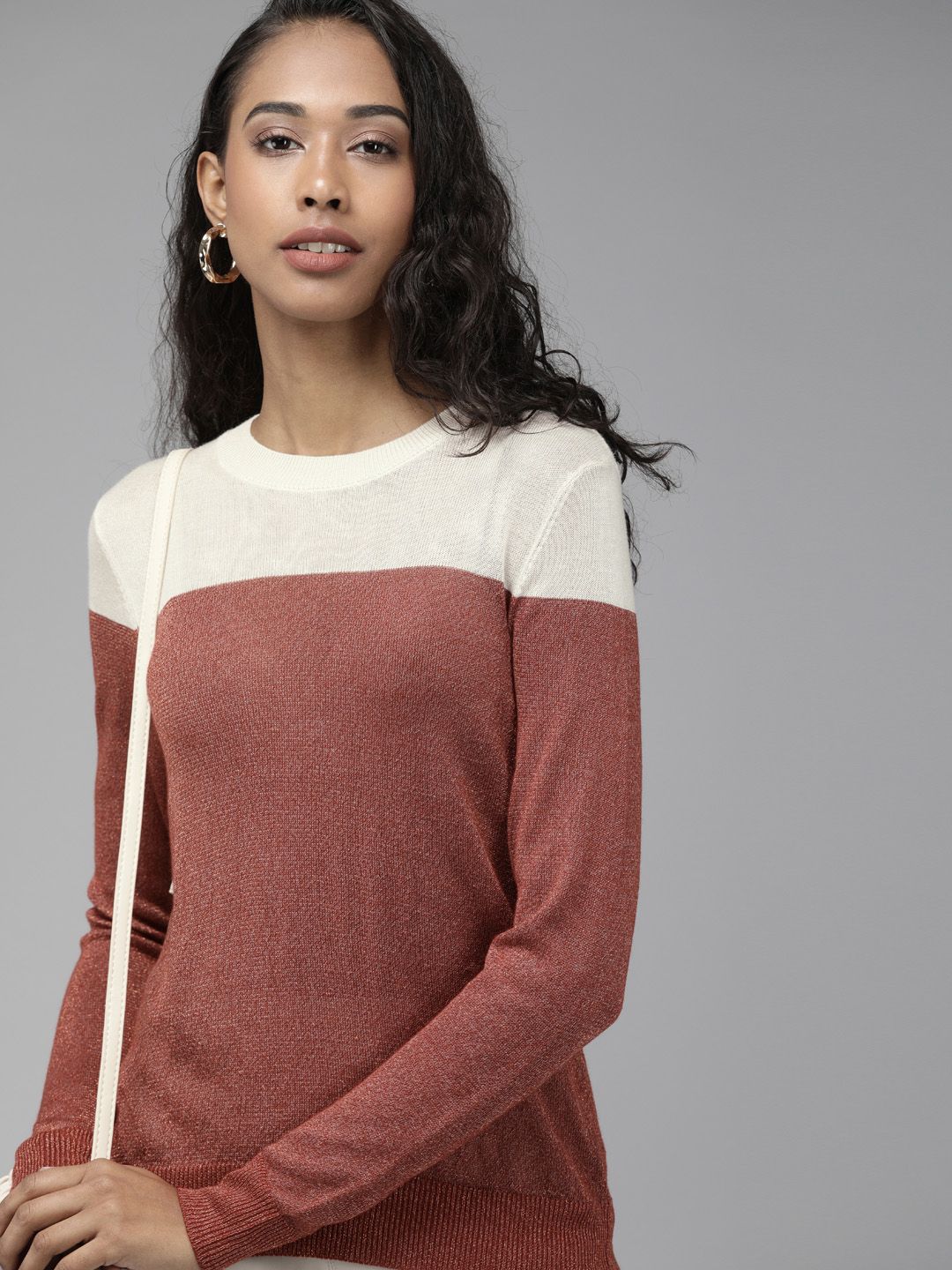 Vero Moda Women Beige & Brown Colourblocked Pullover Sweater Price in India