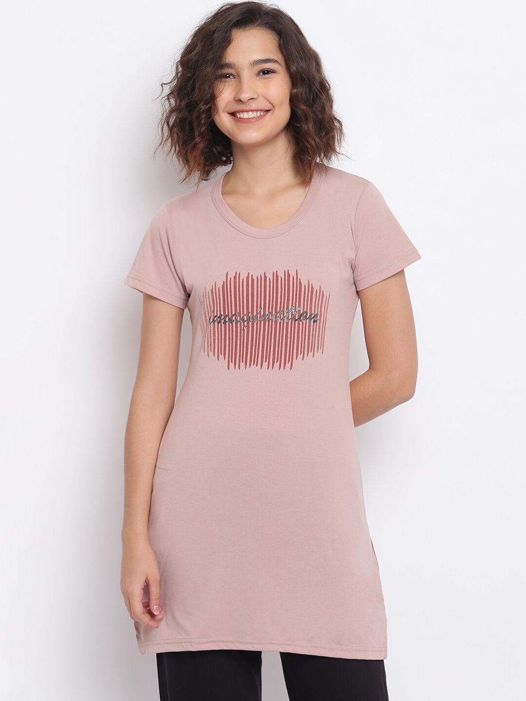 Duchess Women Pink & Red Printed Lounge T-Shirt Price in India