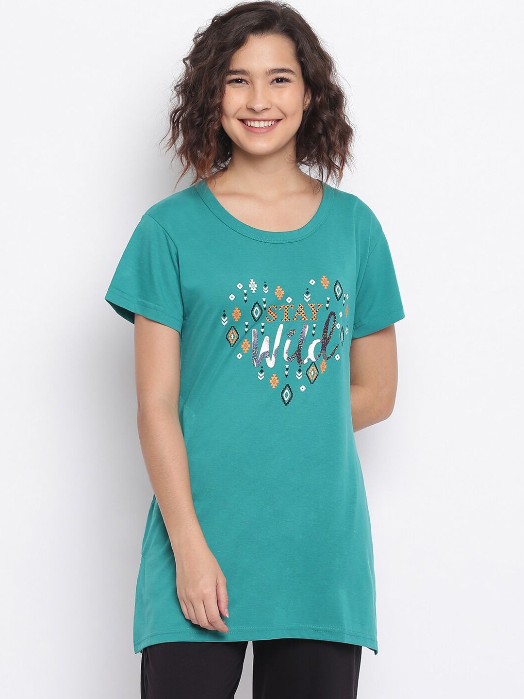 Duchess Women Green & White Printed Lounge T-Shirt Price in India