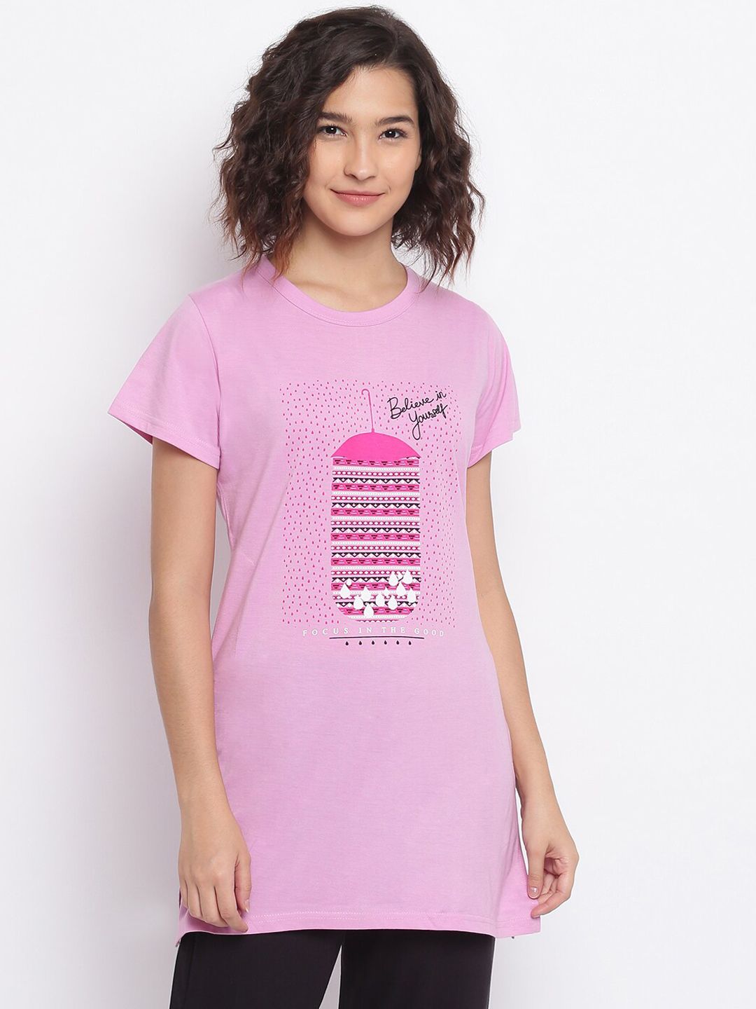 Duchess Women Mauve-Coloured & Pink Printed Lounge T-Shirt Price in India