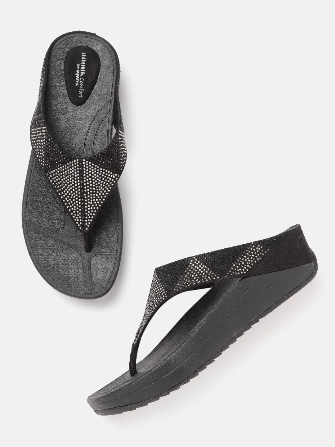 Anouk Black Embellished Comfort Heels Price in India