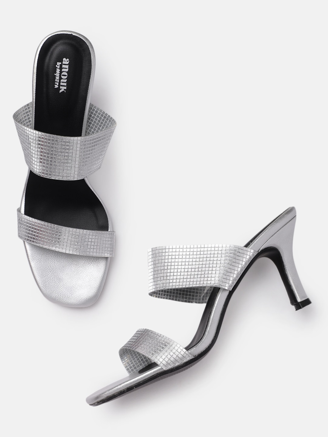 Anouk Women Silver-Toned Open Toe Heels Price in India
