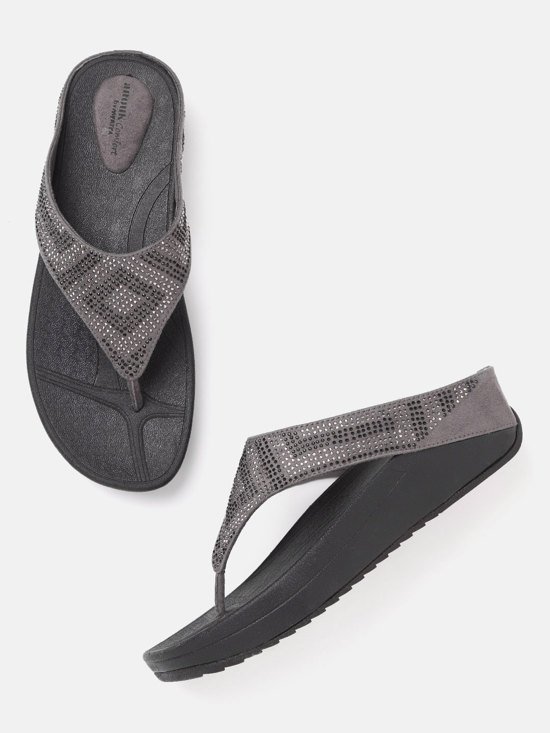 Anouk Grey Embellished Comfort Heels Price in India