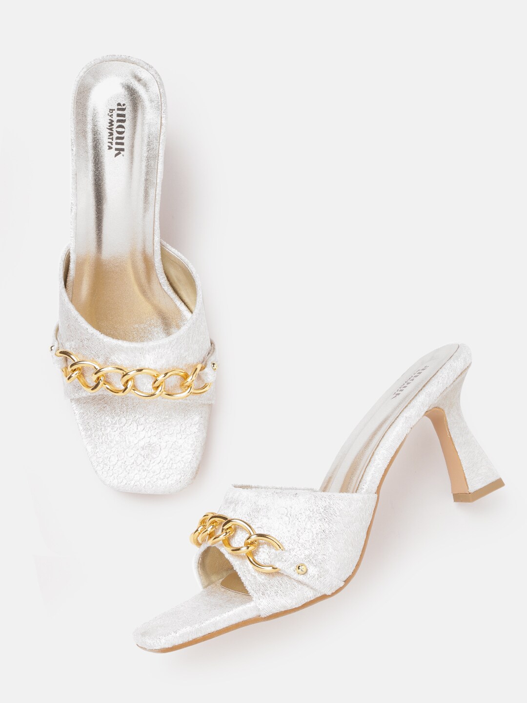 Anouk White Solid Block Heels Price in India