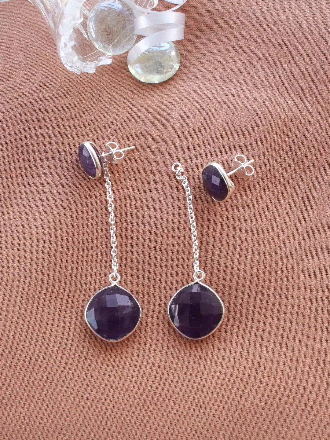 ERILINE JEWELRY Chic Earrings in 925 Sterling Silver with Amethyst Price in India