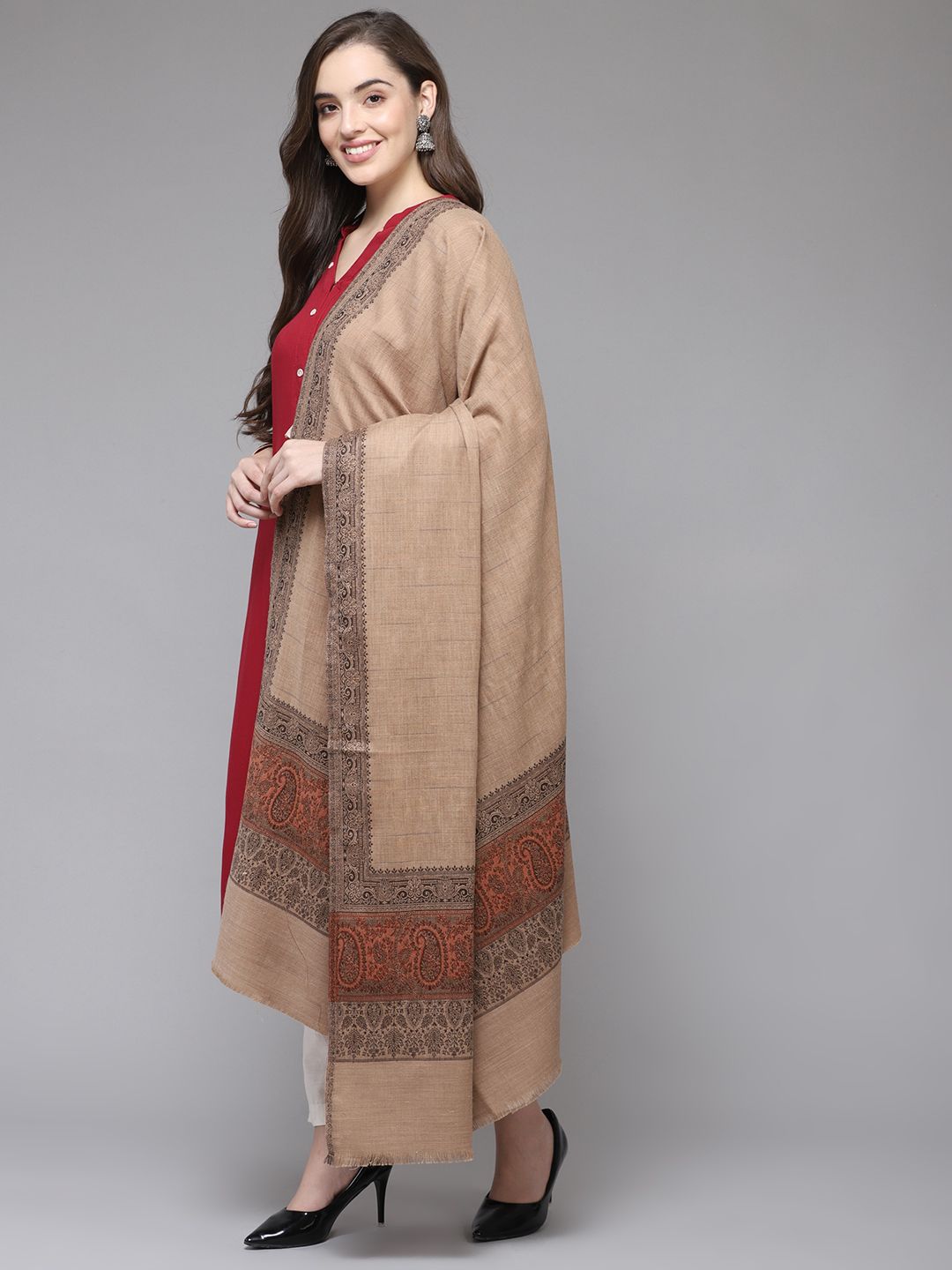 Cayman Women Beige Solid Shawl Price in India