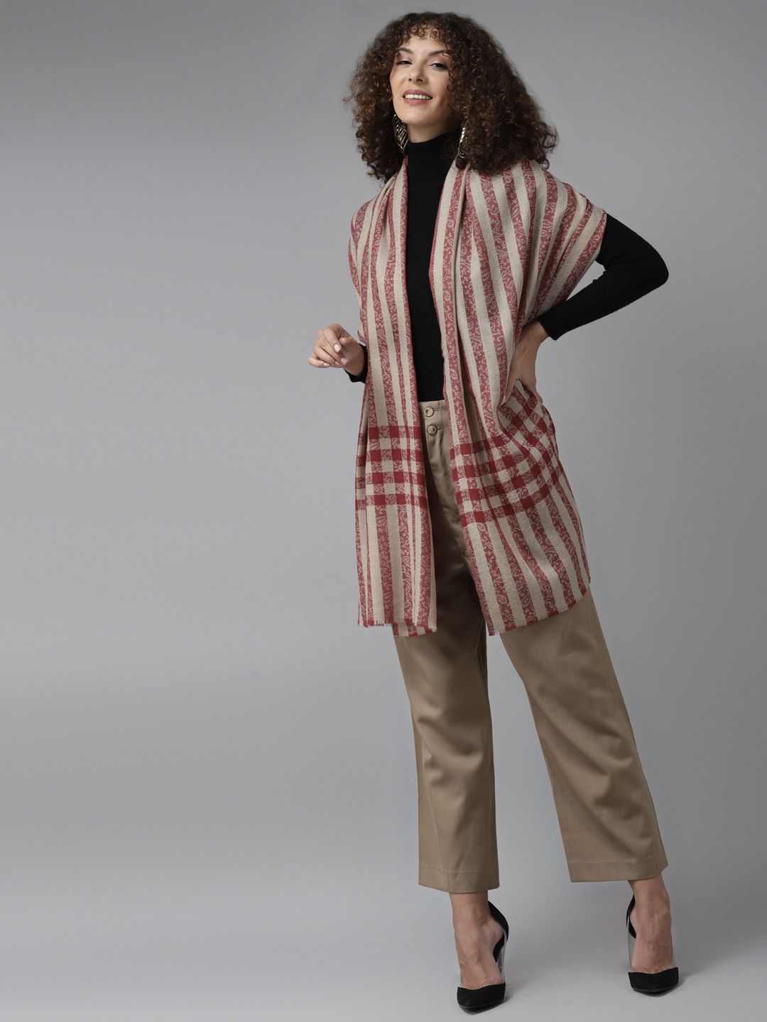 Cayman Women Red & Beige Striped Stole Price in India