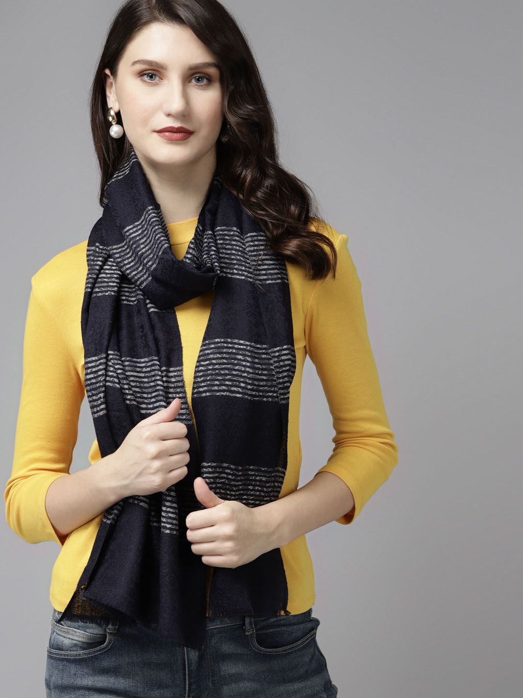 Cayman Women Navy Blue & White Striped Stole Price in India