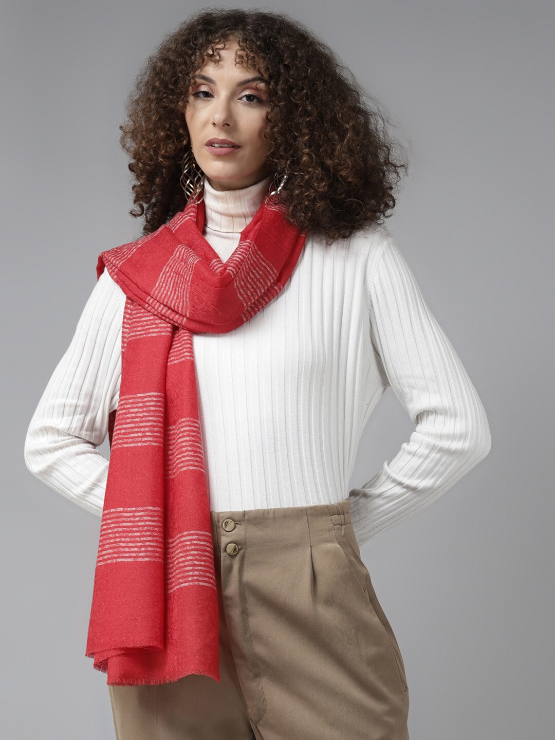 Cayman Women Red & White Striped Stole Price in India