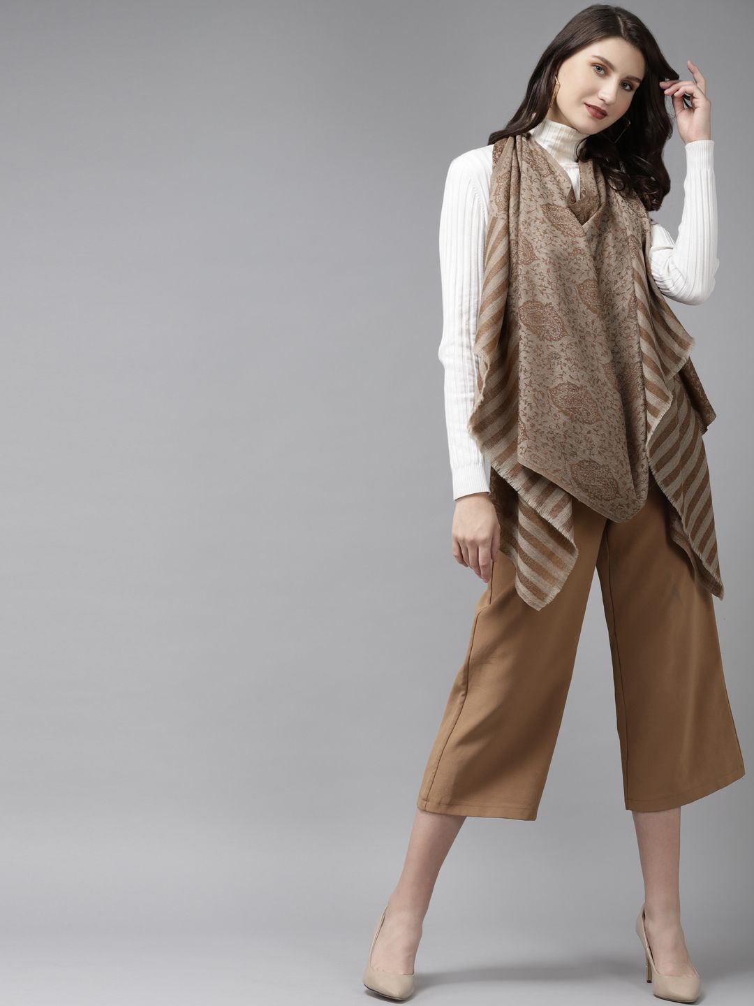 Cayman Women Brown & Beige Woven Design Stole Price in India