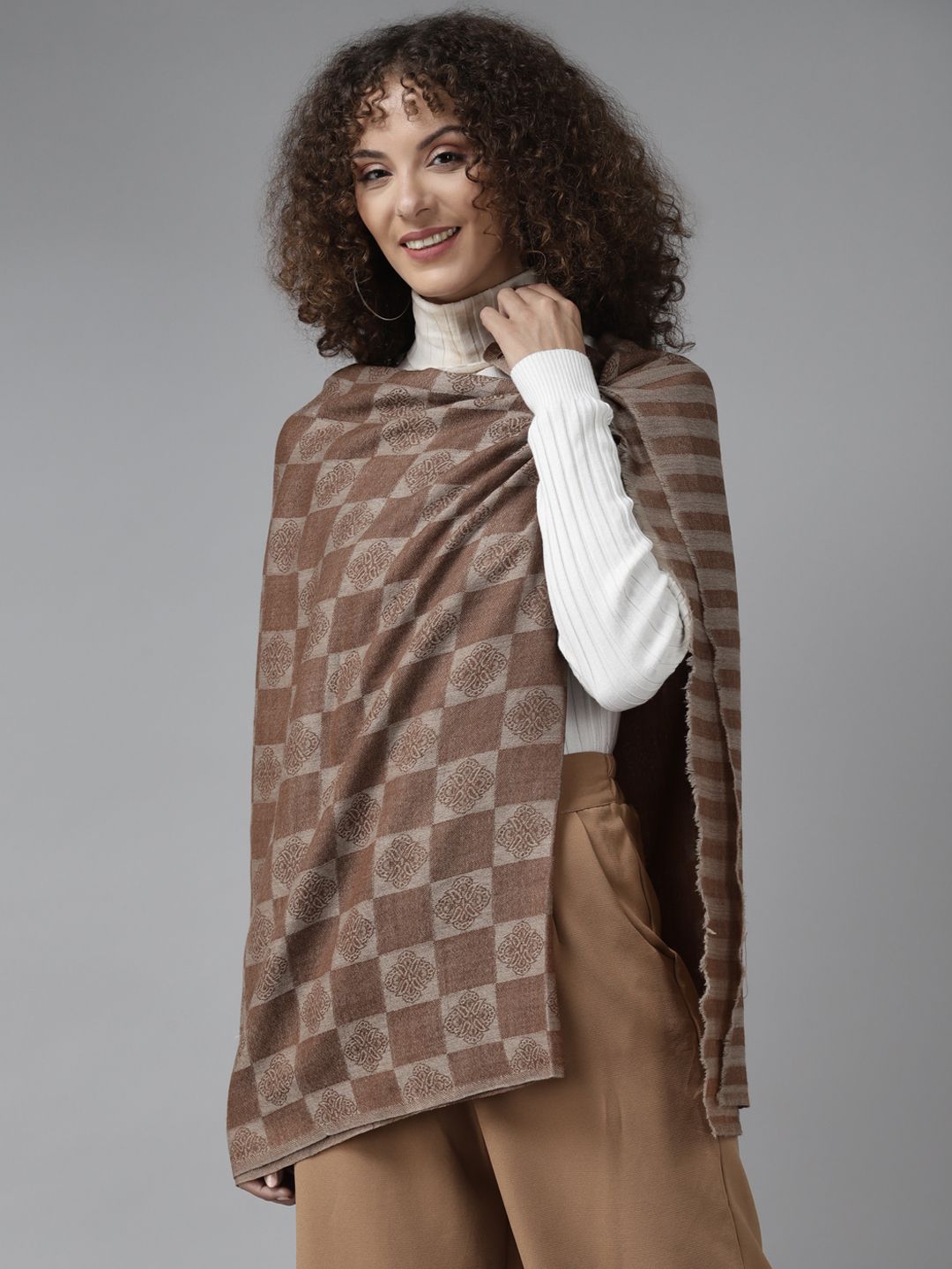 Cayman Women Brown & Beige Checked Stole Price in India