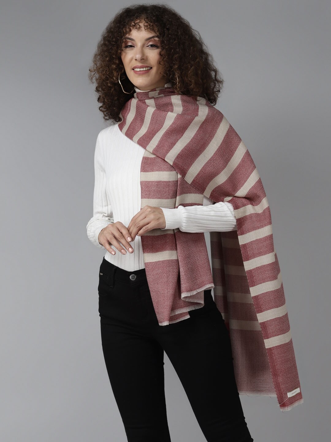 Cayman Women Pink & Beige Striped Stole Price in India