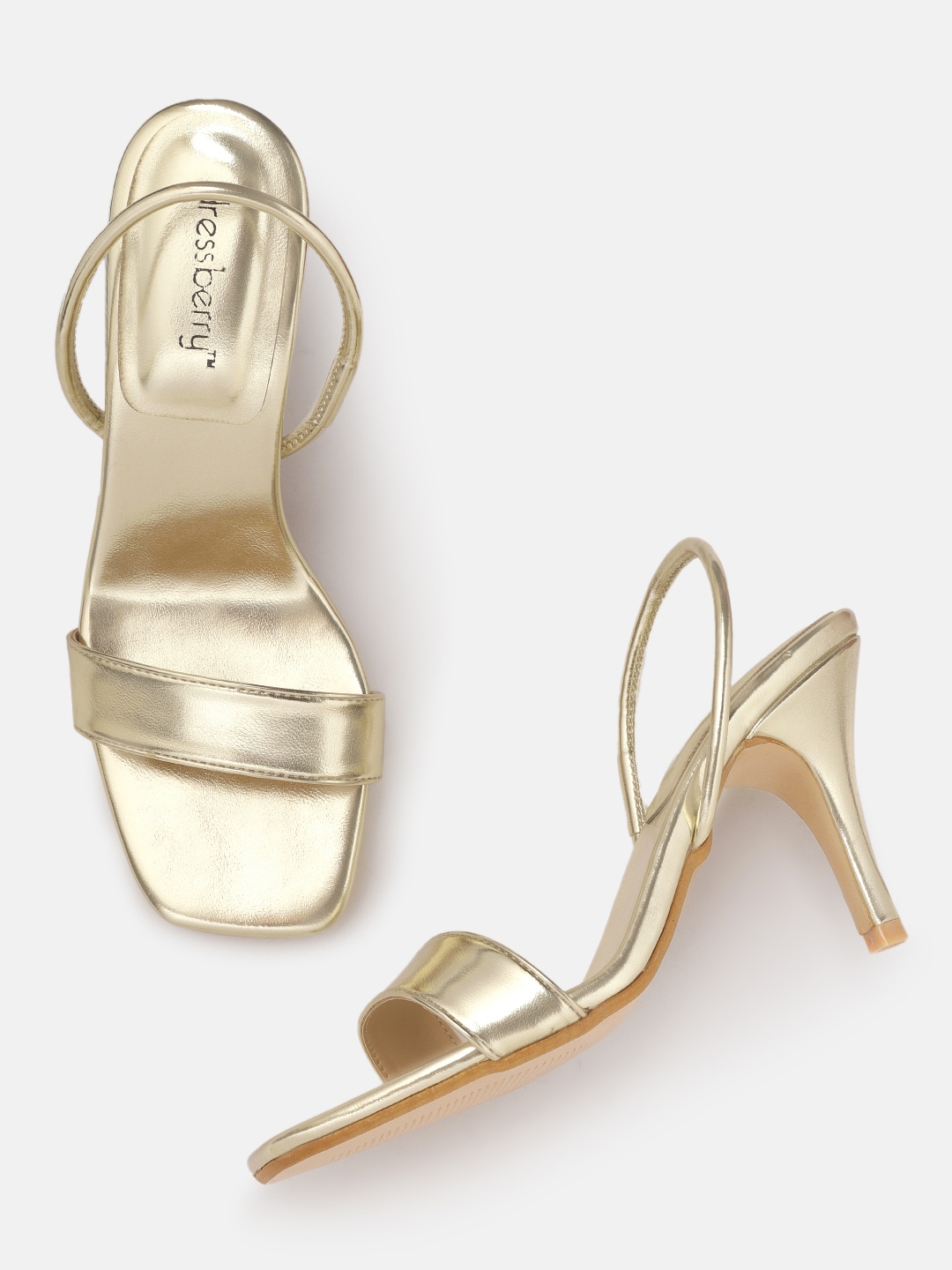 DressBerry Gold-Toned Solid Slim Heels Price in India
