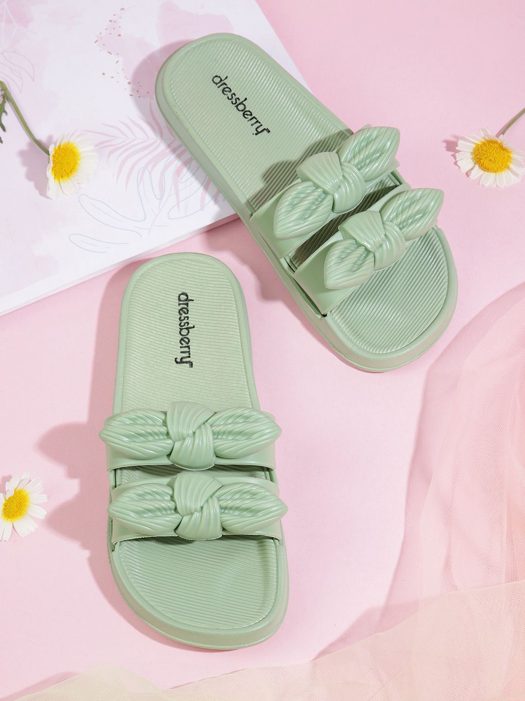 DressBerry Women Solid Sliders with Bow Detail