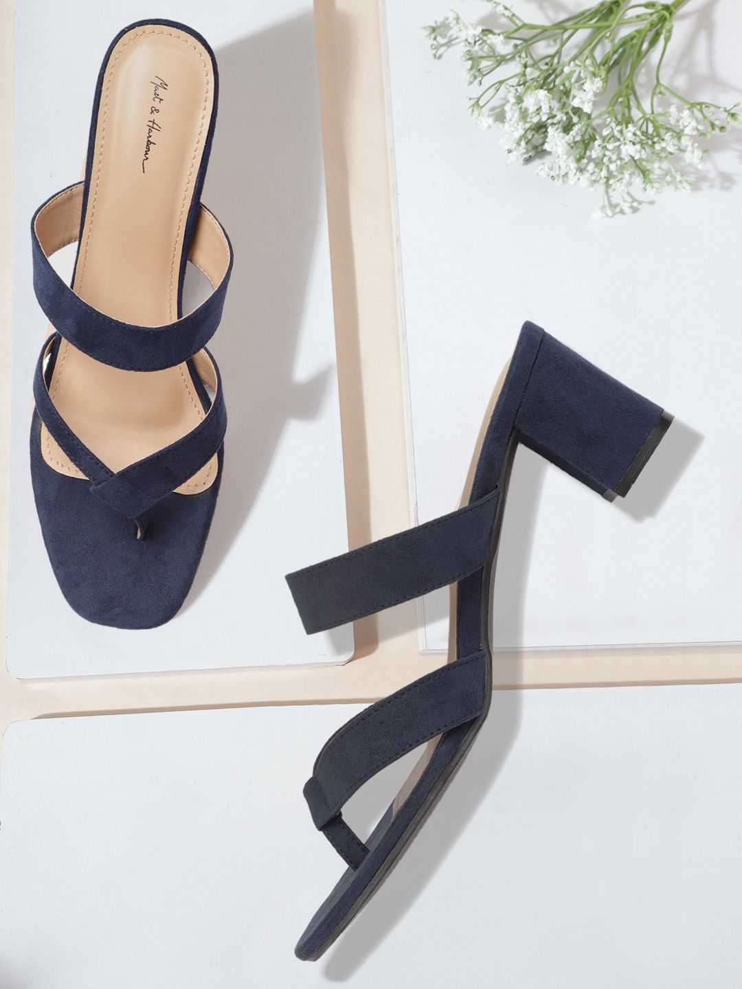 Mast & Harbour Navy Blue Solid Block Heels Price in India