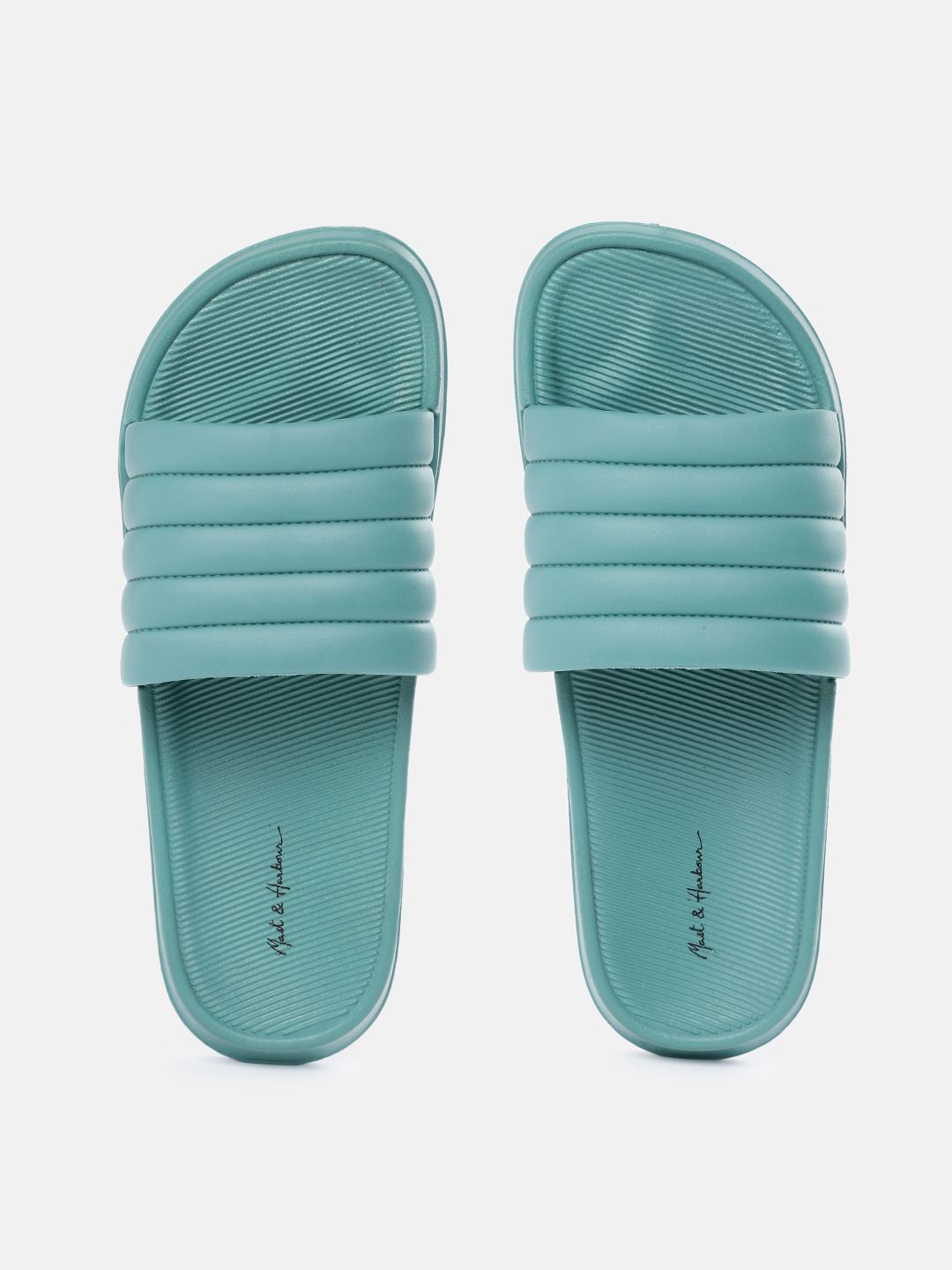 Mast & Harbour Women Teal Blue Self Striped Sliders Price in India