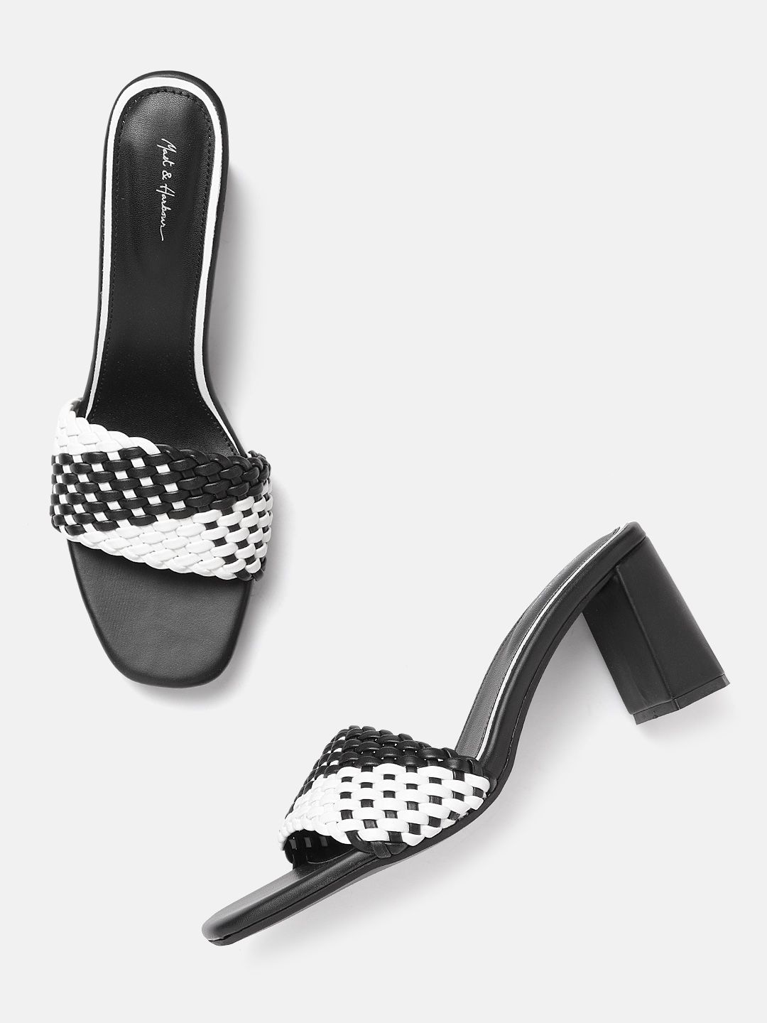 Mast & Harbour Women Black & White Braided Block Heels Price in India