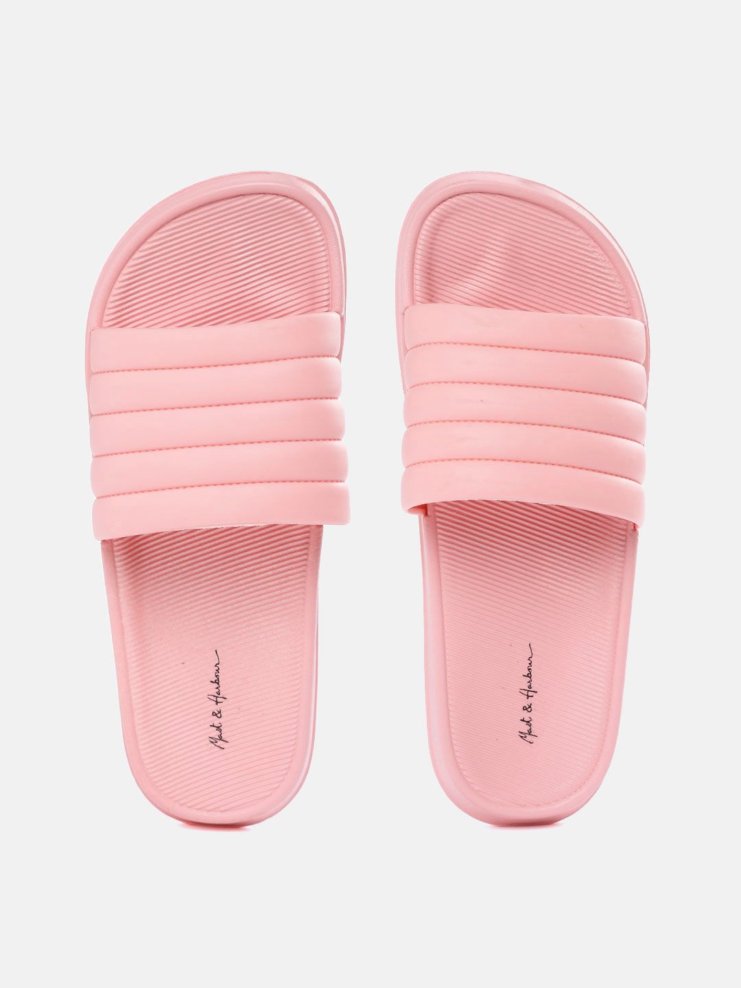Mast & Harbour Women Pink Self Striped Sliders Price in India