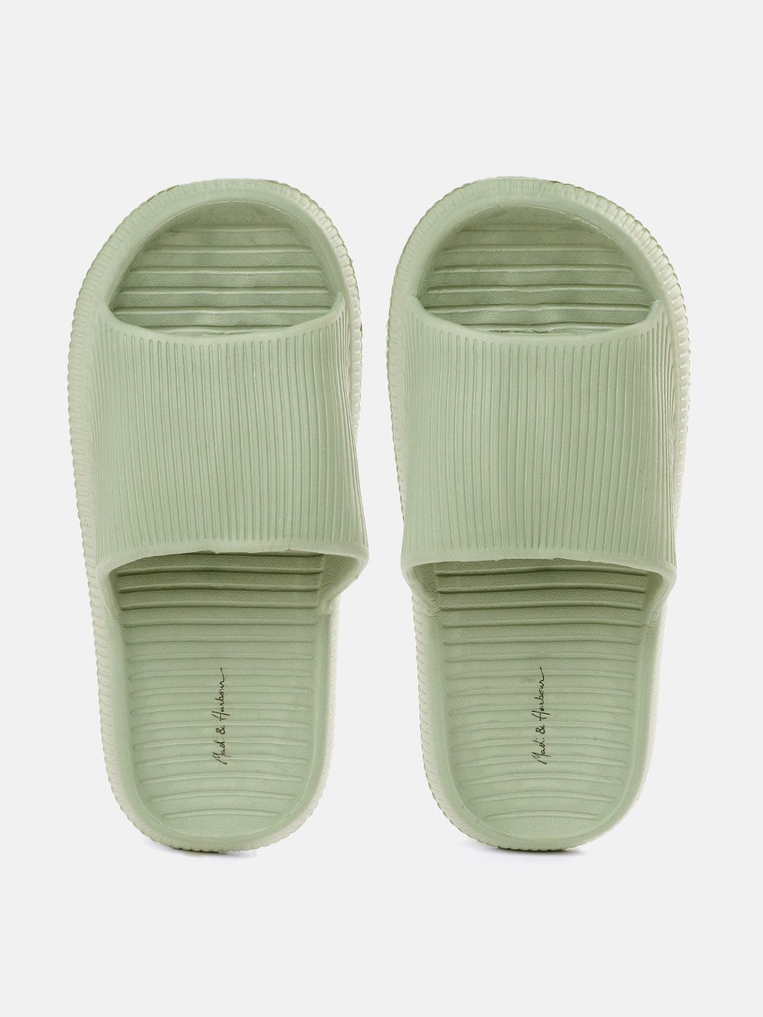 Mast & Harbour Women Green Self Striped Sliders Price in India