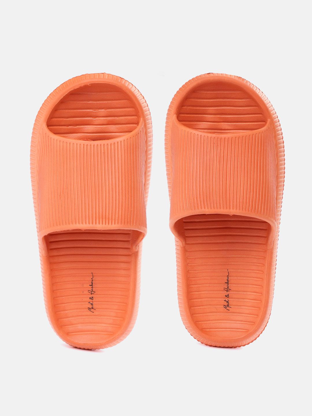 Mast & Harbour Women Orange Self-Striped Sliders Price in India