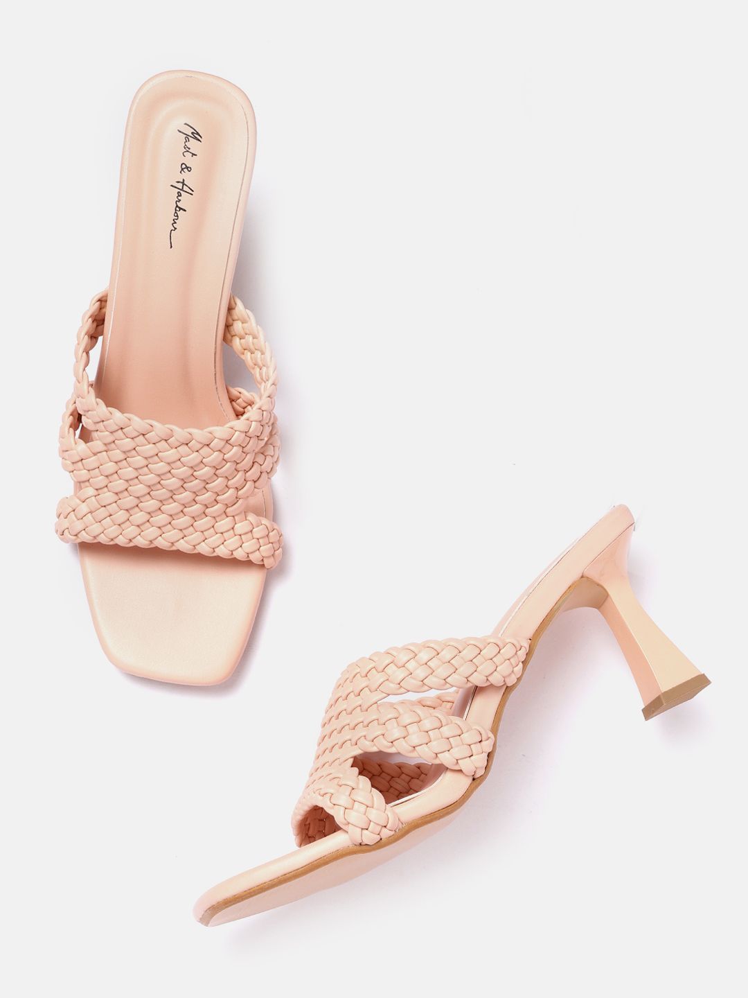 Mast & Harbour Peach-Coloured Textured High-Top Kitten Sandals Price in India